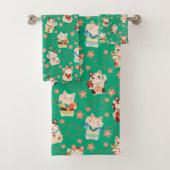 Maneki Neko Lucky Cats Bath Towel Set (Insitu)