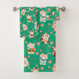 Maneki Neko Lucky Cats Bath Towel Set