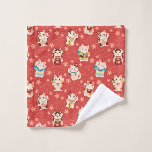 Maneki Neko Lucky Cats Bath Towel Set (Waschlappen)