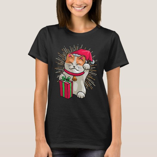 Maneki Neko Lucky Cats Cute Santa Christmas style T-Shirt (Vorderseite)