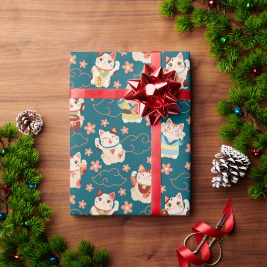 Maneki Neko Lucky Cats Muster Geschenkpapier (Feiertagsgeschenk)