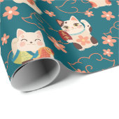 Maneki Neko Lucky Cats Pattern Geschenkpapier (Rolleneckpunkt)