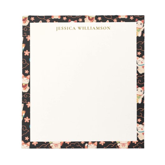 Maneki Neko Lucky Cats Personalized Name Notizblock (Vorderseite)