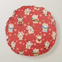 Maneki Neko Lucky Cats Rundes Kissen