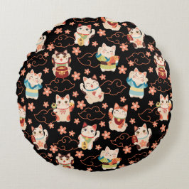 Maneki Neko Lucky Cats Rundes Kissen