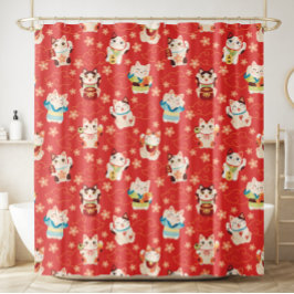 Maneki Neko Lucky Cats Shower Curtain Duschvorhang