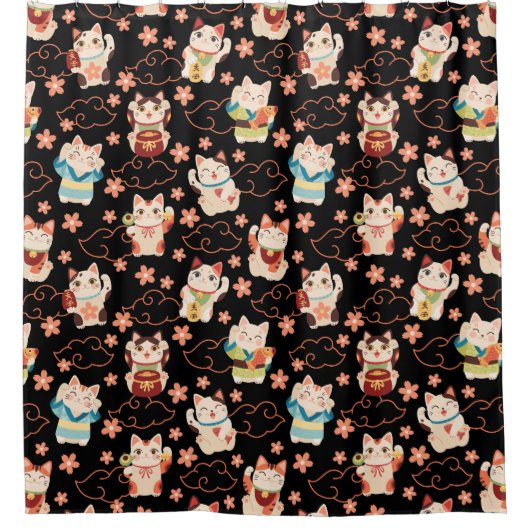 Maneki Neko Lucky Cats Shower Curtain Duschvorhang (Vorderseite)