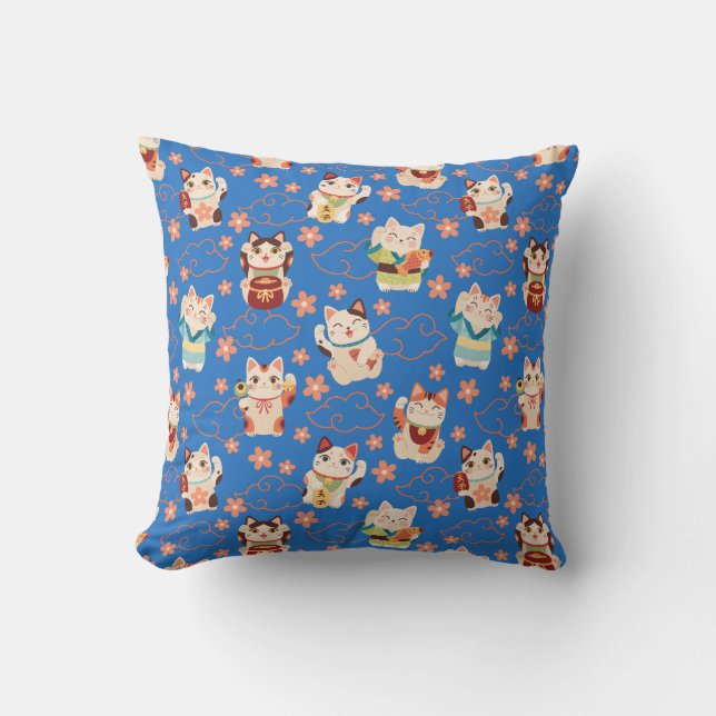 Maneki Neko Lucky Cats Throw Pillow Kissen (Vorderseite)