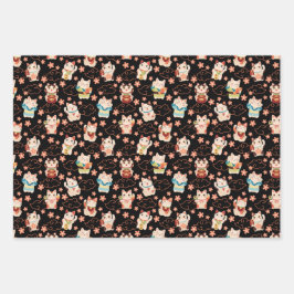 Maneki Neko Lucky Cats Wrapping Paper Set Geschenkpapier Set