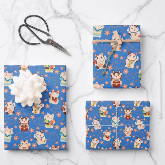 Maneki Neko Lucky Cats Wrapping Paper Set Geschenkpapier Set (Vorderseite)