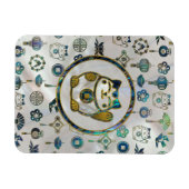 Maneki Neko Lucky Katze auf Perle und Abalone Magnet (Horizontal)