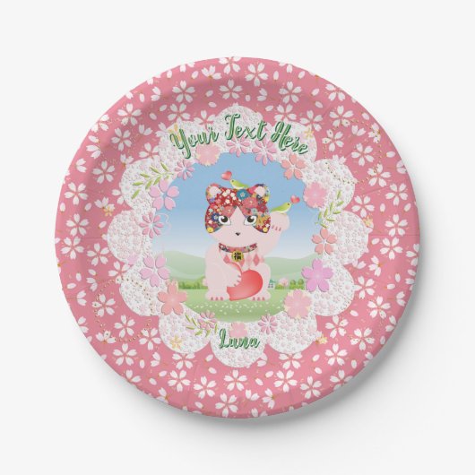 Maneki Neko Lucky Luna Party Paper Plate Pappteller (Vorderseite)