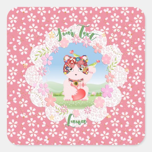 Maneki Neko Lucky Luna Quadratischer Aufkleber (Vorderseite)