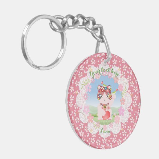 Maneki Neko Lucky Luna Round Schlüsselanhänger (Vorderseite links)