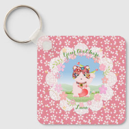 Maneki Neko Lucky Luna Square Schlüsselanhänger