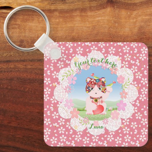 Maneki Neko Lucky Luna Square Schlüsselanhänger (Vorderseite)