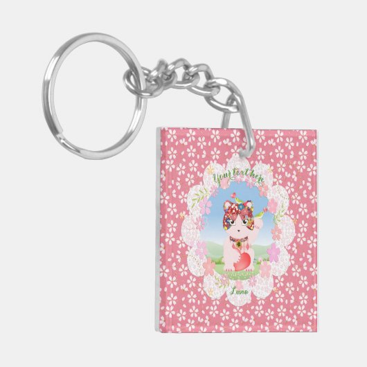 Maneki Neko Lucky Luna Square Schlüsselanhänger (Vorderseite links)