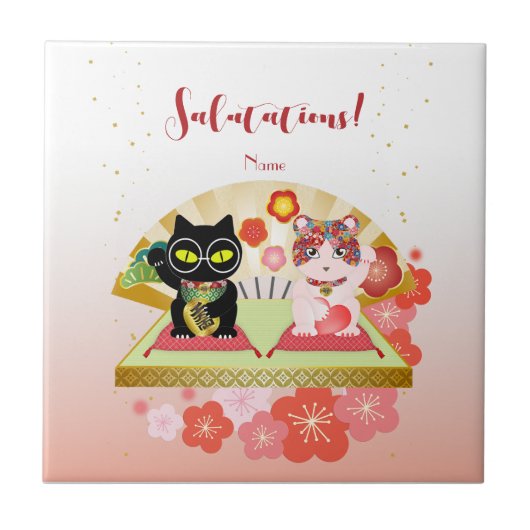 Maneki Neko Lucky Poiluna Fliese (Vorderseite)