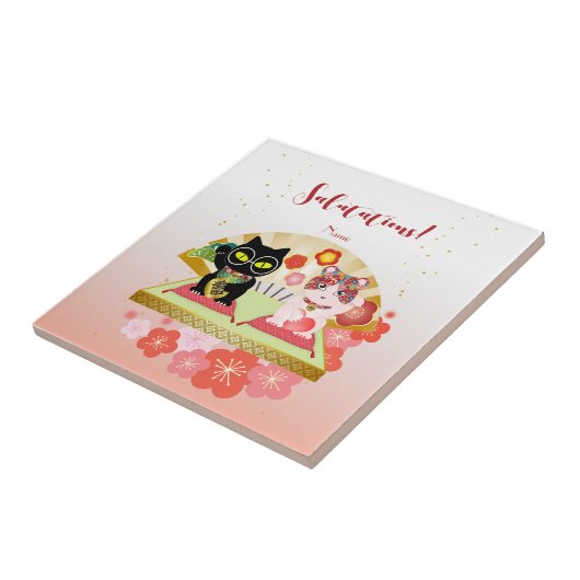 Maneki Neko Lucky Poiluna Fliese (Seite)