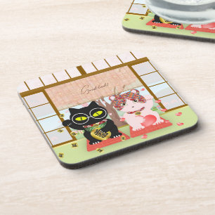 Maneki Neko Lucky Poiluna Hard Plastik Getränkeuntersetzer