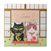 Maneki Neko Lucky Poiluna Keramik Fliese (Vorderseite)