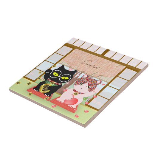 Maneki Neko Lucky Poiluna Keramik Fliese (Seite)
