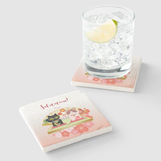 Maneki Neko Lucky Poiluna Steinuntersetzer (Seitenansicht)