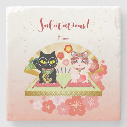 Maneki Neko Lucky Poiluna Steinuntersetzer (Vorderseite)