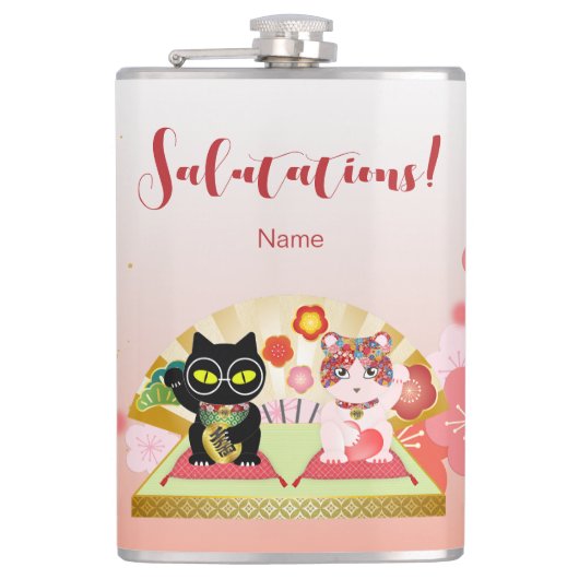 Maneki Neko Lucky Poiluna Vinyl Wrapped Flachmann (Vorderseite)