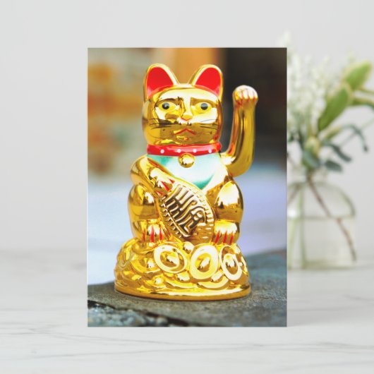 Maneki Neko Lucy Wave Cat Design Einladung (Stehend Vorderseite)