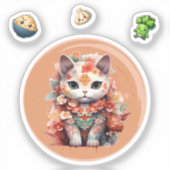 Maneki Neko mit Blume-Aufkleber Aufkleber (Vorderseite)