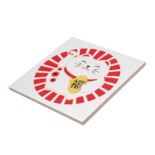 Maneki Neko Niedlich Lucky Cat Fliese (Seite)