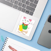 Maneki Neko oder Beckoning Cat Aufkleber (Laptop mit iPhone)