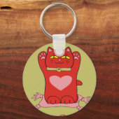Maneki Neko Red Cat mit Herz Schlüsselanhänger (Vorderseite)