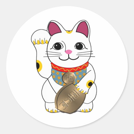 Maneki Neko Runder Aufkleber (Vorderseite)