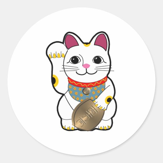 Maneki Neko Runder Aufkleber (Vorderseite)