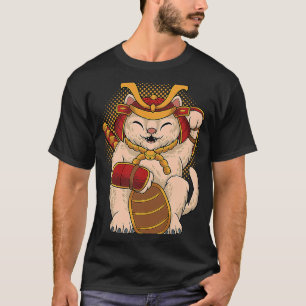 Maneki Neko Samurai Japanisch Lucky Cat Lucky Mone T-Shirt