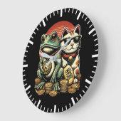 Maneki Neko und Jin Chan - Glück und Wohlstand Große Wanduhr (Winkel)
