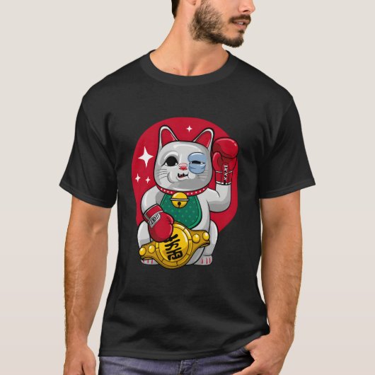 Maneki Neko Unluck Boxing Cat T-Shirt (Vorderseite)