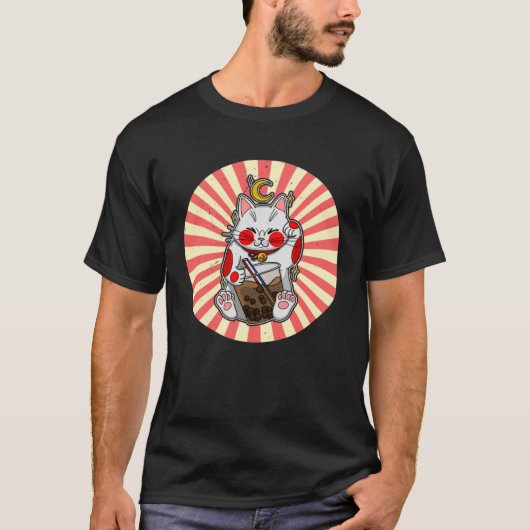 Maneki Neko Waving Japan Feng Shui Bubble Drink 1 T-Shirt (Vorderseite)