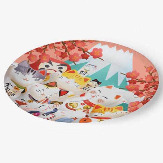 Manekineko Hanami Party Pappteller (Schrägansicht)