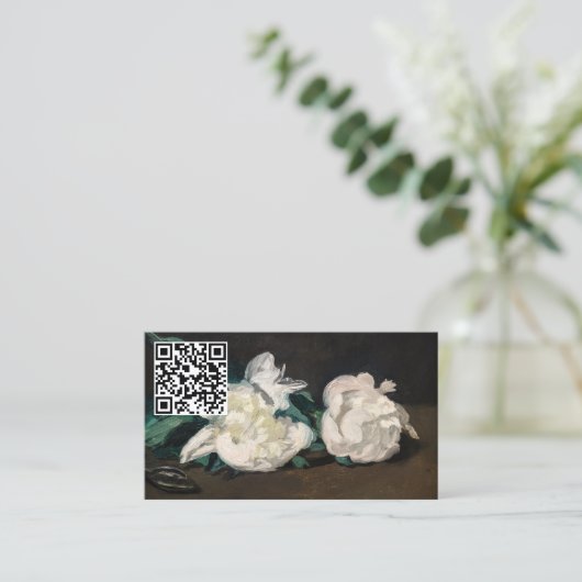 Manet - Branch White Peonings, Secateurs - QR Code Visitenkarte (Stehend Vorderseite)