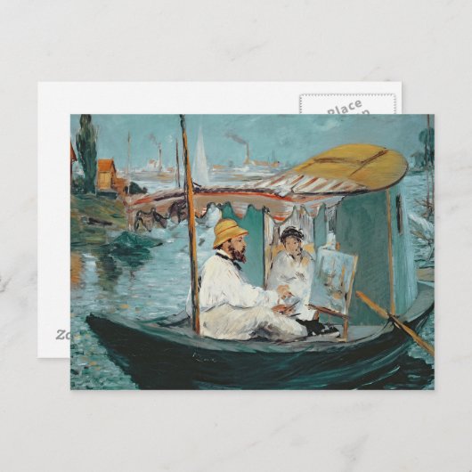 Manet | Monet in seinem Floating Studio, 1874 Postkarte (Vorne/Hinten)