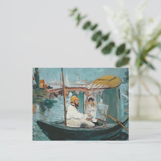 Manet | Monet in seinem Floating Studio, 1874 Postkarte (Stehend Vorderseite)