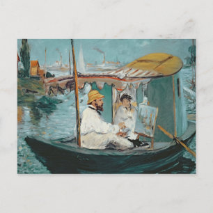 Manet Monet in seinem Floating Studio, 1874 Postkarte