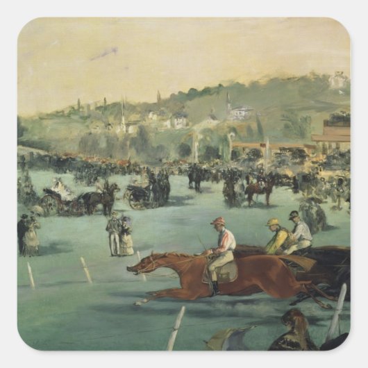 Manet | Pferderennen, 1872 Quadratischer Aufkleber (Vorderseite)