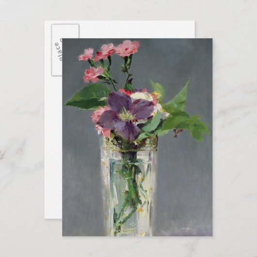 Manet | Pinks und Clematis in einer Kristallvase, Postkarte (Vorne/Hinten)