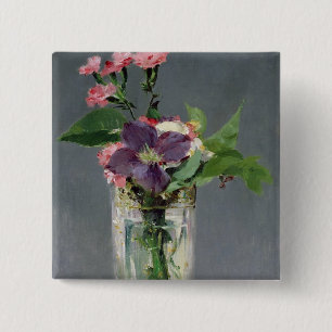 Manet   Rosa und Clematis in einem KristallVase, Button