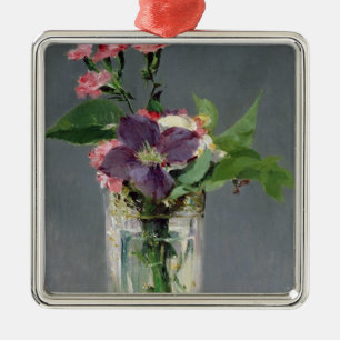 Manet Rosa und Clematis in einem KristallVase, Silbernes Ornament