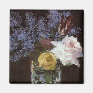 Manets Rosen, Tulpen und Flieder in einer Kristall Magnet